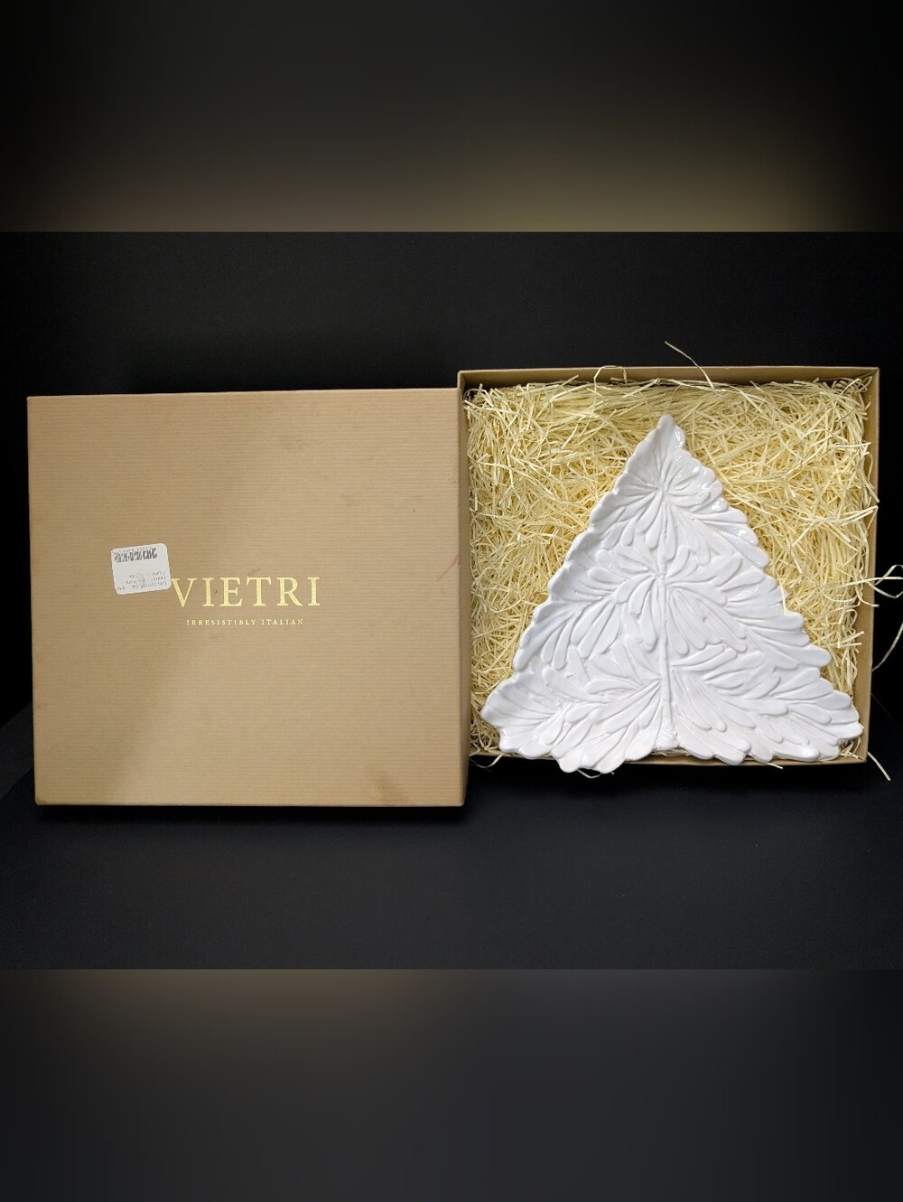 Vietri White Leaf-Textured Ceramic Tree Dish